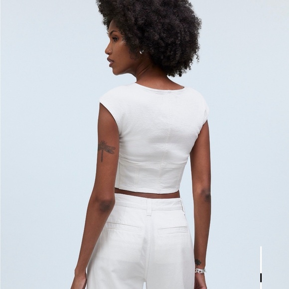 Madewell White Cropped Button-Front Square Neck Top - Picture 3 of 3